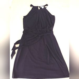 WHBM Black Halter Dress with tie belt and shoulder accent in silver - Medium